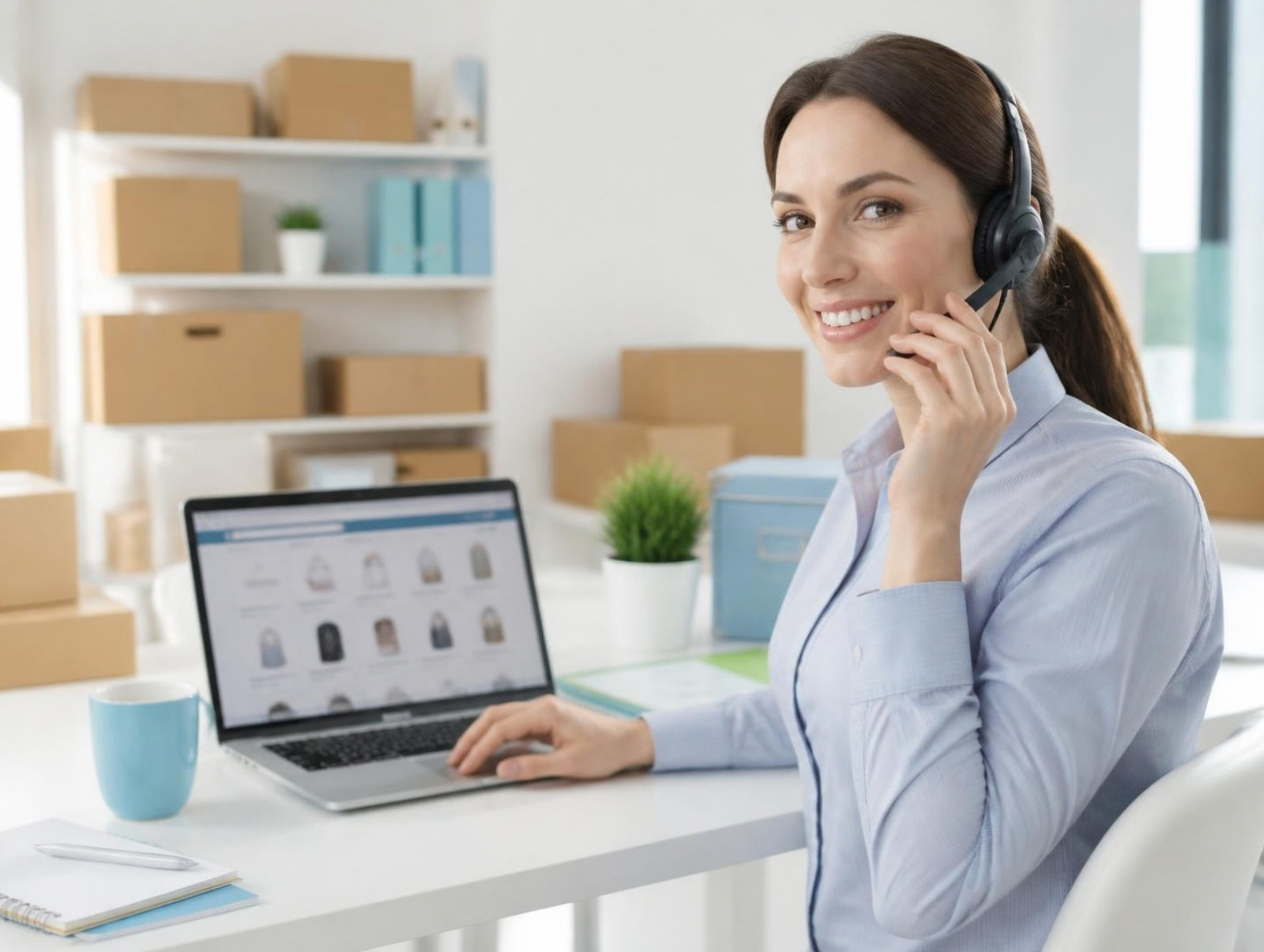 Secretaria virtual atendiendo llamadas de una tienda online